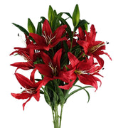 Pack of 6 x 100cm Large Red Lily Stem - 18 Flowers - Premium Quality