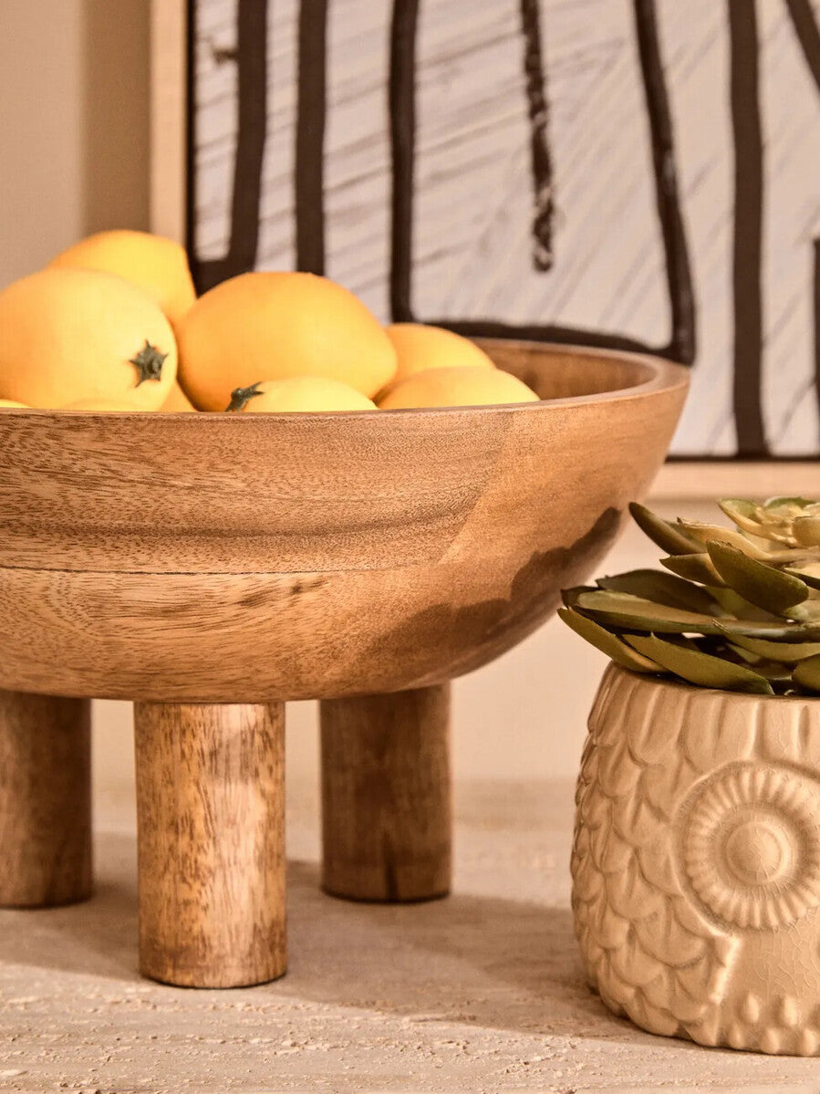 Kara Mango Wood Serving Bowl with Footed Base