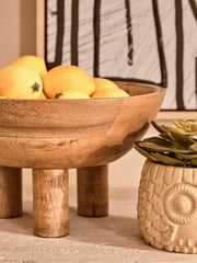 Kara Mango Wood Serving Bowl with Footed Base
