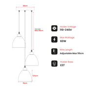 Industrial 3-Head Pendant Light with Adjustable Cables – E27