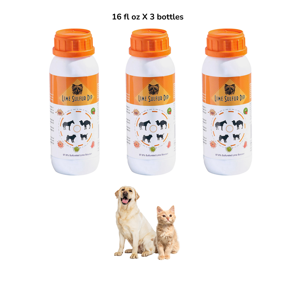 Lime Sulfur Dip – Concentrated Sulfur Solution for Itchy Skin, Mange, Ringworm & Dermatitis – Safe for Dogs, Cats, Horses, and Livestock