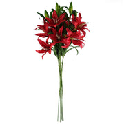 Pack of 6 x 100cm Large Red Lily Stem - 18 Flowers - Premium Quality