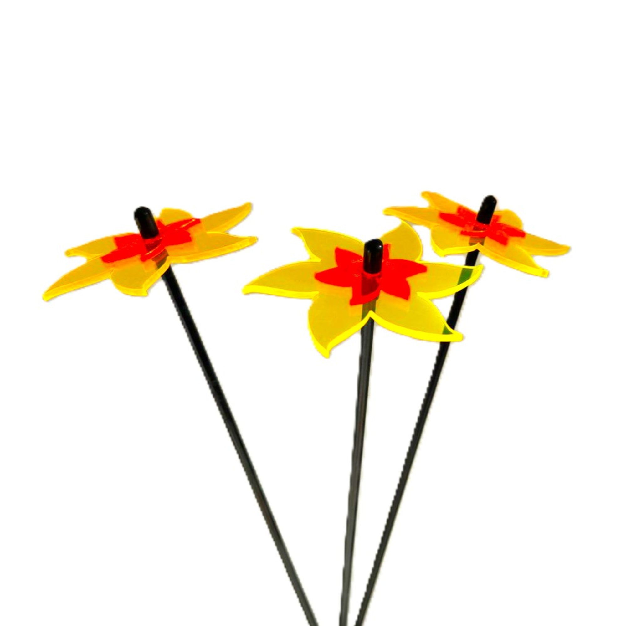 SunCatcher Fluorescent Daffodil Garden Stakes – Set of 3 Outdoor Garden Ornaments