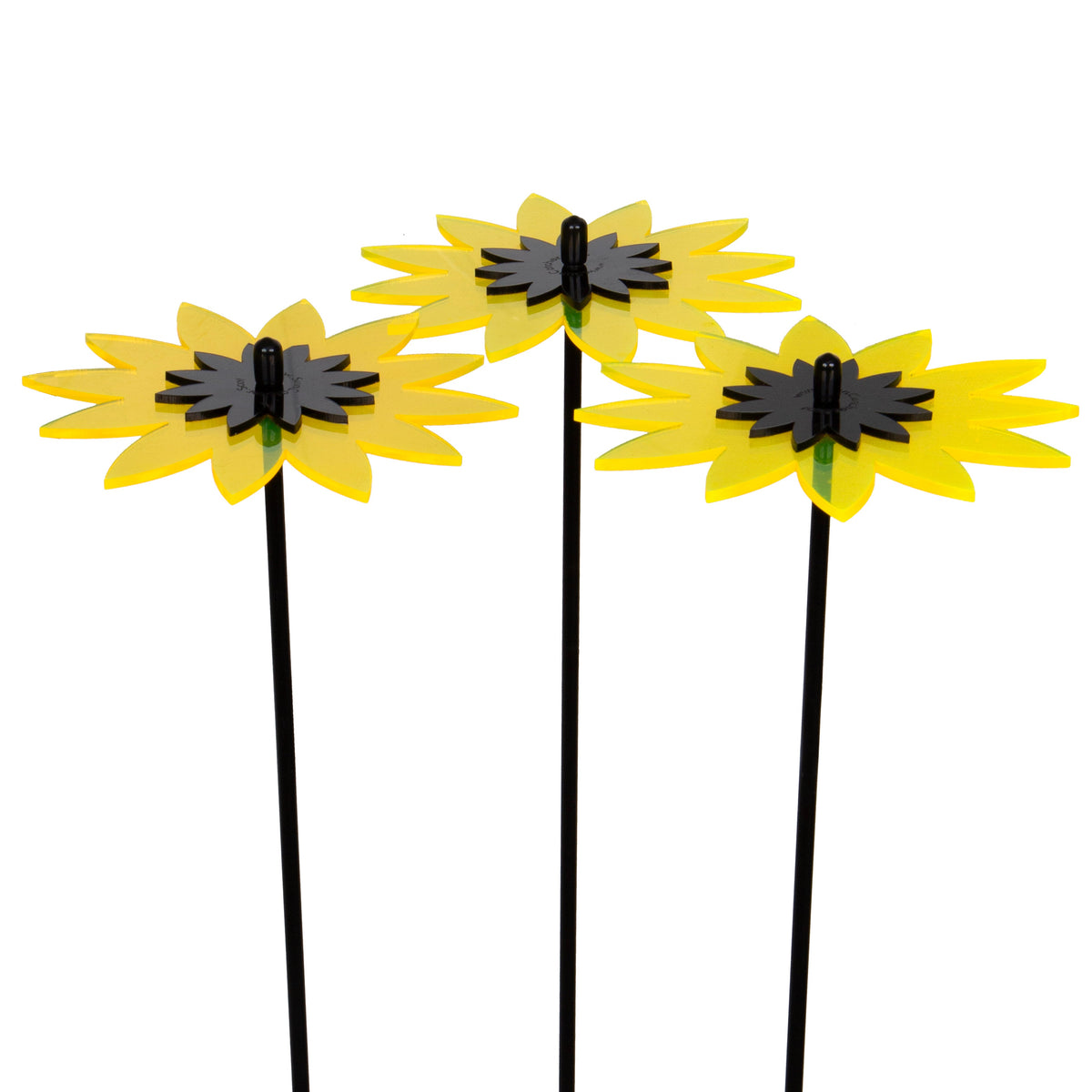 SunCatcher Fluorescent Sunflower Garden Stakes – Set of 3 Outdoor Garden Ornaments