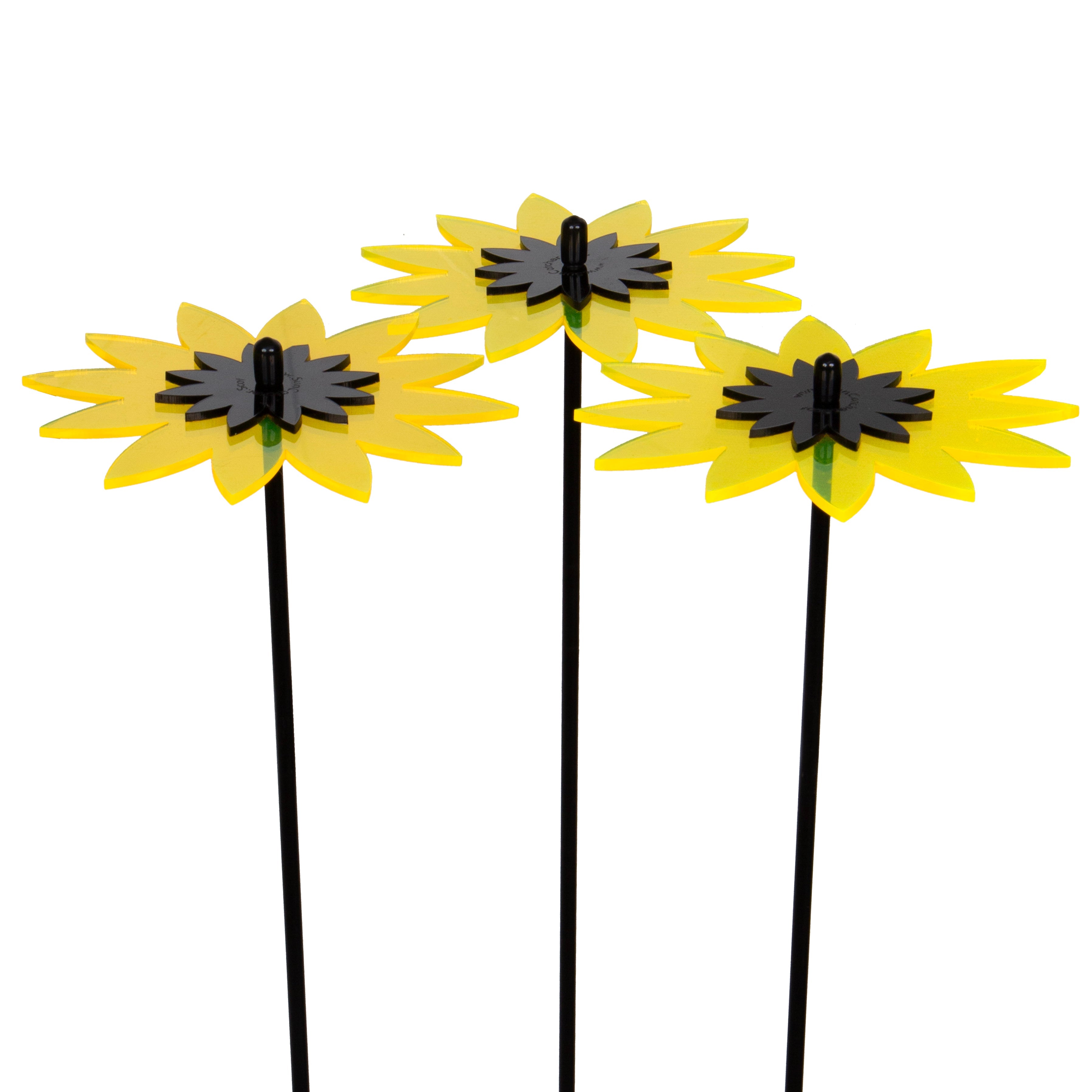 SunCatcher Fluorescent Sunflower Garden Stakes – Set of 3 Outdoor Garden Ornaments