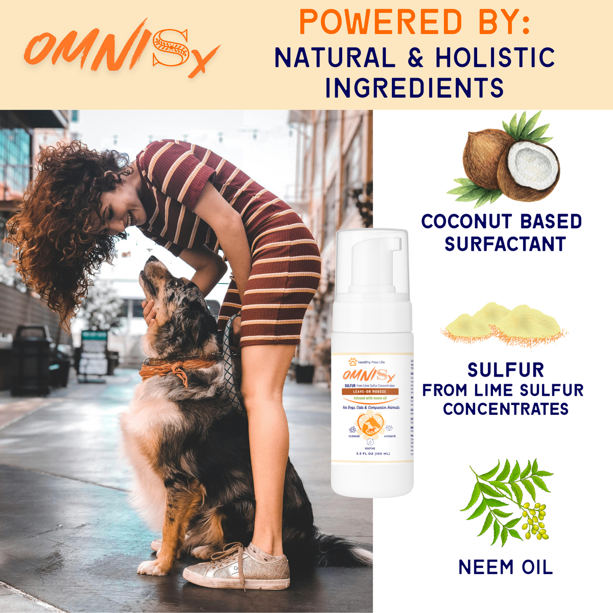 OMNISx Leave-On Mousse -  Sulfur based Veterinary-Strength Formula for Itchy, Irritated, or Sensitive Skin