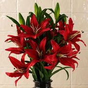 Pack of 6 x 100cm Large Red Lily Stem - 18 Flowers - Premium Quality