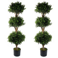120cm Pair of Buxus Triple Ball Artificial Tree UV Resistant Outdoor Topiary - Premium Quality