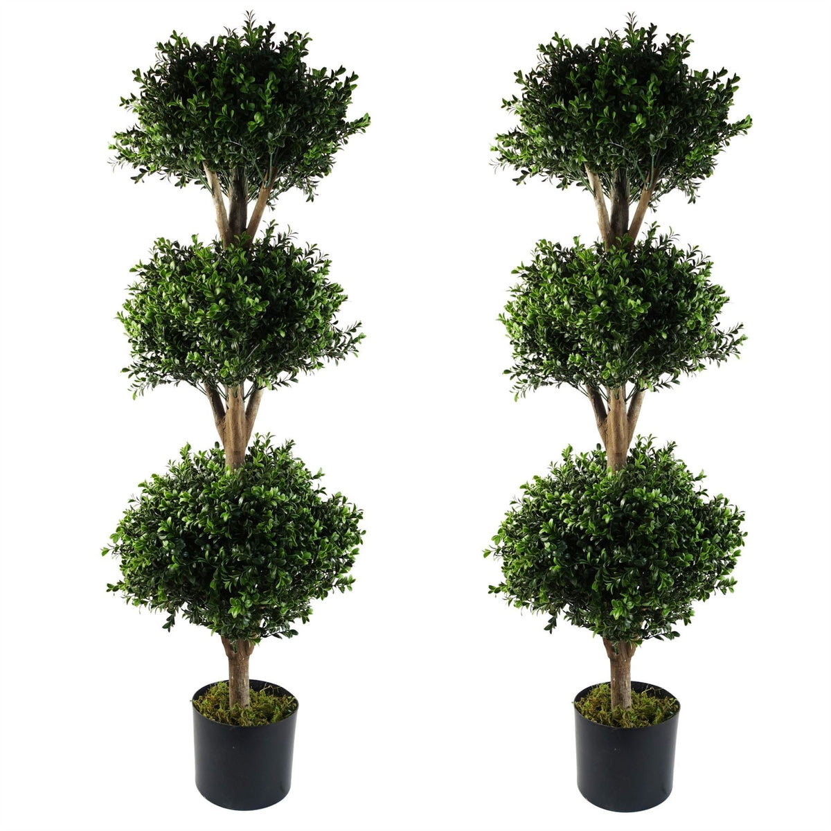 120cm Pair of Buxus Triple Ball Artificial Tree UV Resistant Outdoor Topiary - Premium Quality