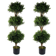 120cm Pair of Buxus Triple Ball Artificial Tree UV Resistant Outdoor Topiary - Premium Quality