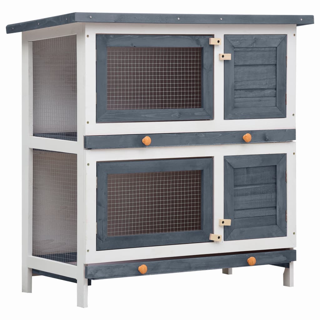 Outdoor Rabbit Hutch with 4 Doors – Grey Wood
