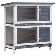 Outdoor Rabbit Hutch with 4 Doors – Grey Wood