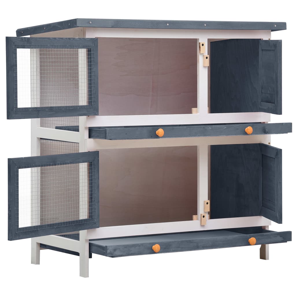 Outdoor Rabbit Hutch with 4 Doors – Grey Wood