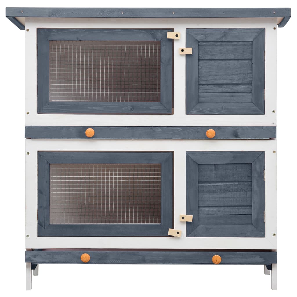 Outdoor Rabbit Hutch with 4 Doors – Grey Wood