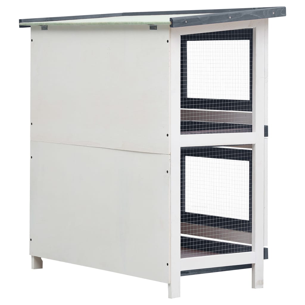 Outdoor Rabbit Hutch with 4 Doors – Grey Wood