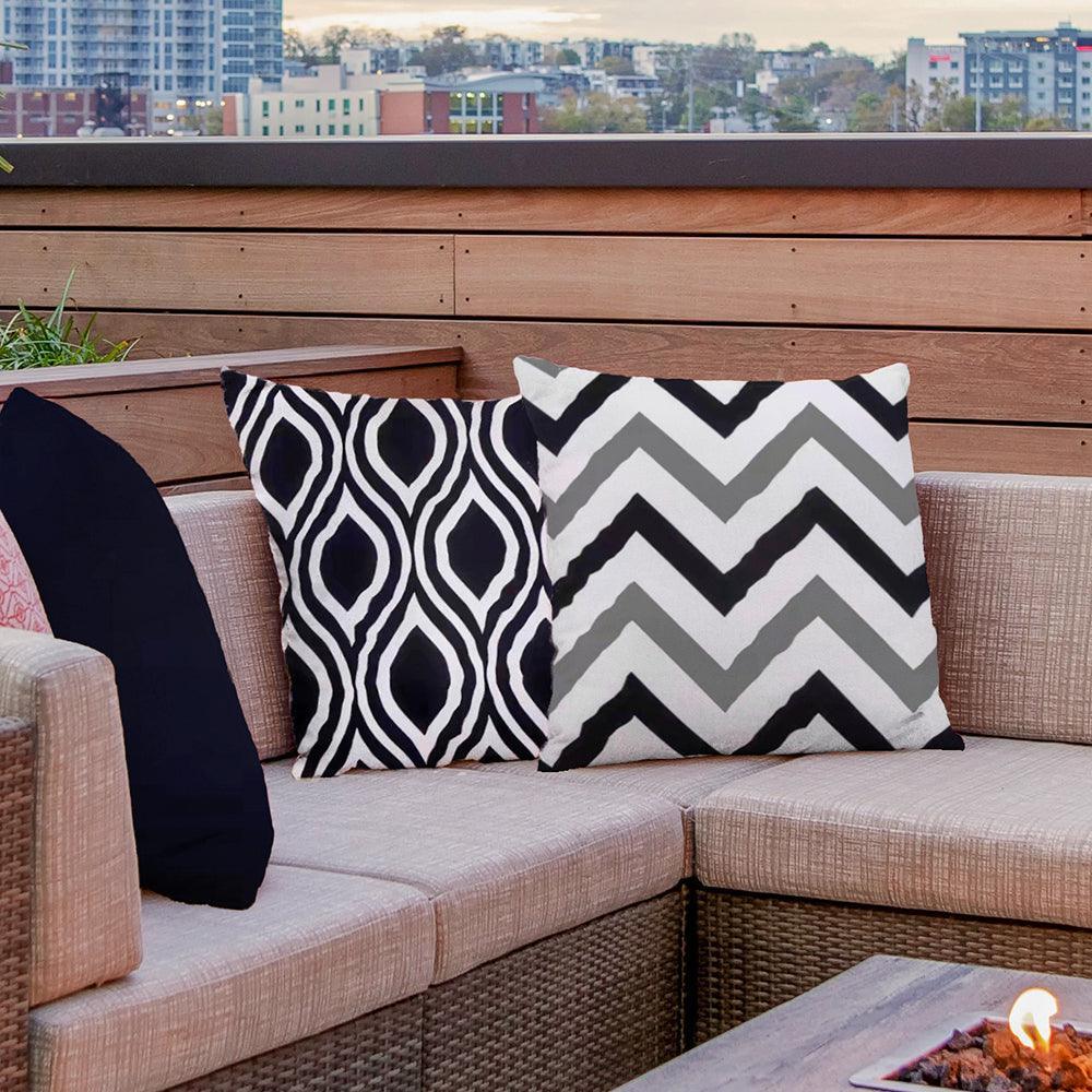 Water Resistant Outdoor Cushion Cover | 45x45cm Black Garden Décor - Set of 6 & 4