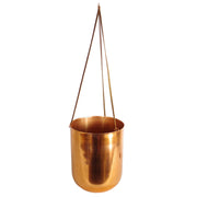 Copper Hanging Planter Leather Straps Modern Contemporary 18 x 22cm