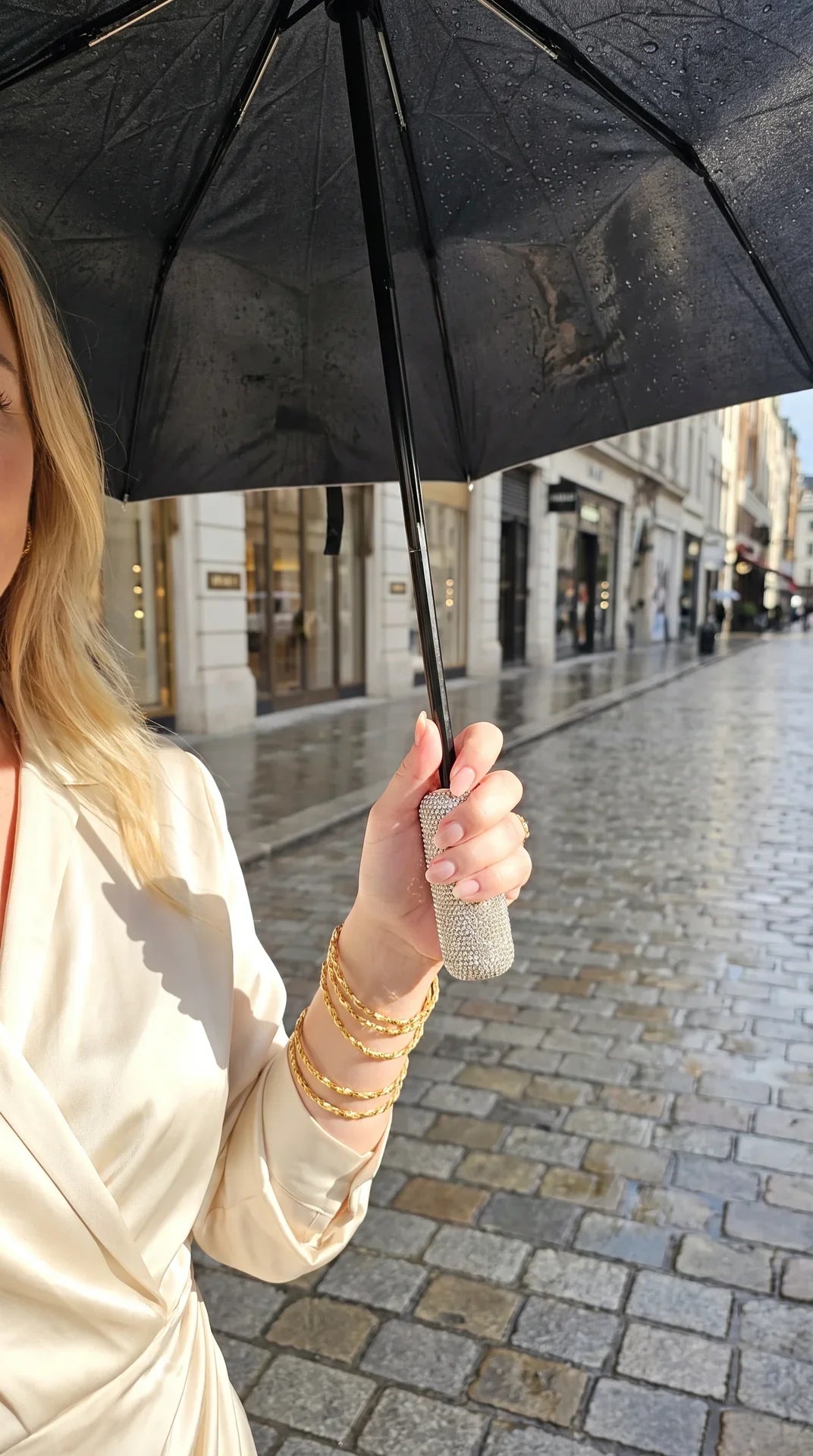Crystal Handle UV Parasol & Rain Handbag Pop Up Travel Umbrella