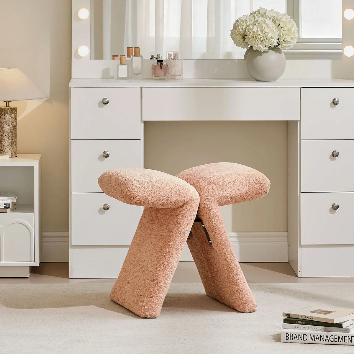 Faye Warm Blush Vanity Stool