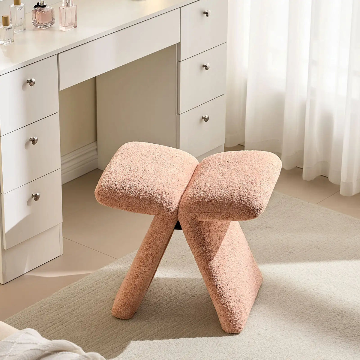 Faye Warm Blush Vanity Stool