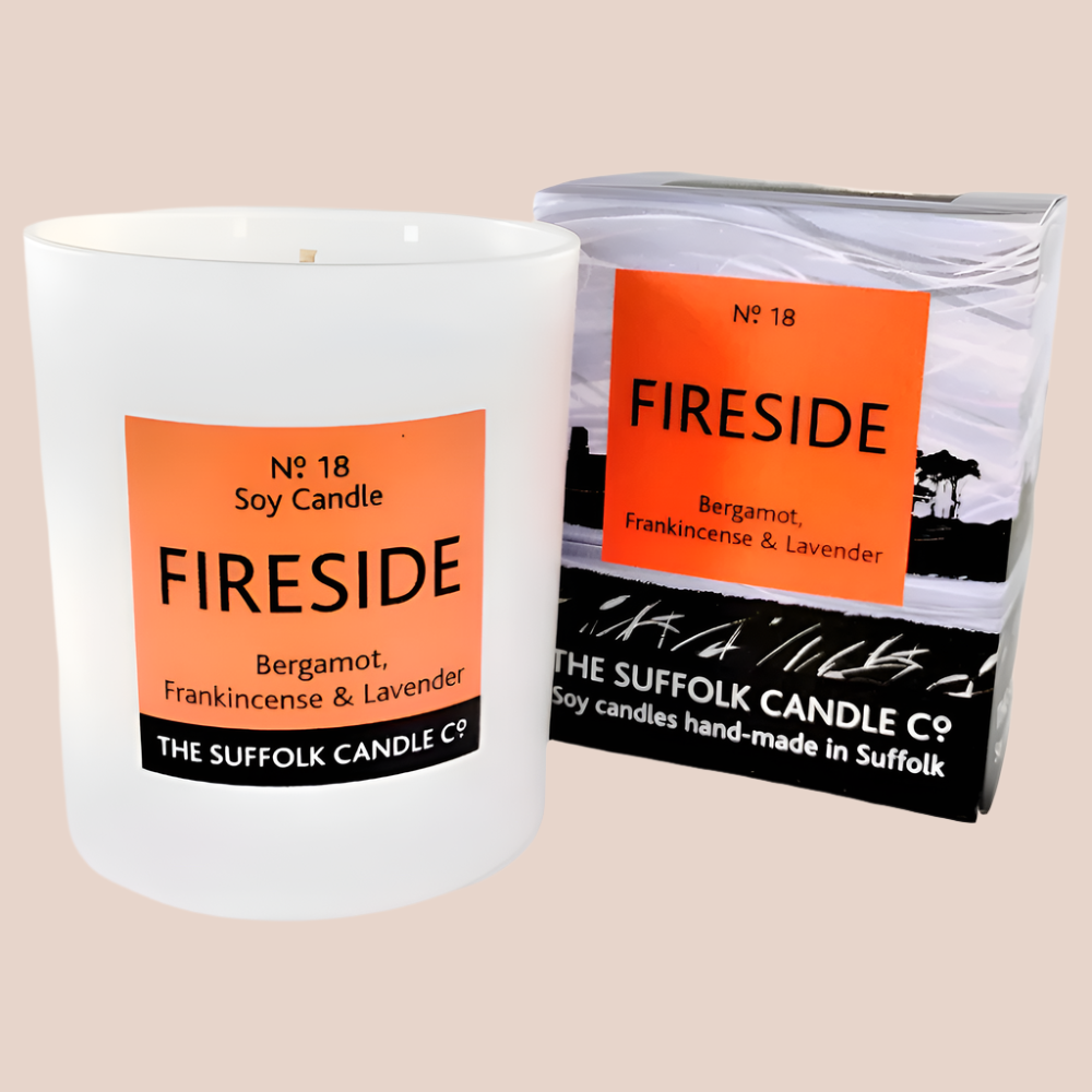 FIRESIDE - Bergamot, Frankincense and Lavender - handmade soy candle - 200g - white glass