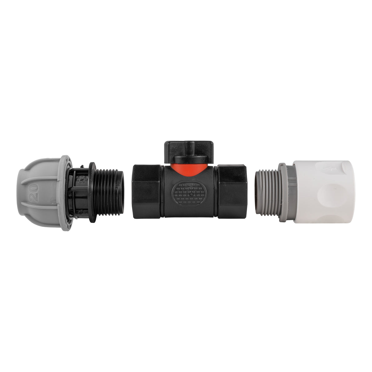 Hose Connector WL with In-Line BSPF Valve and 20mm MDPE Straight Water Connector