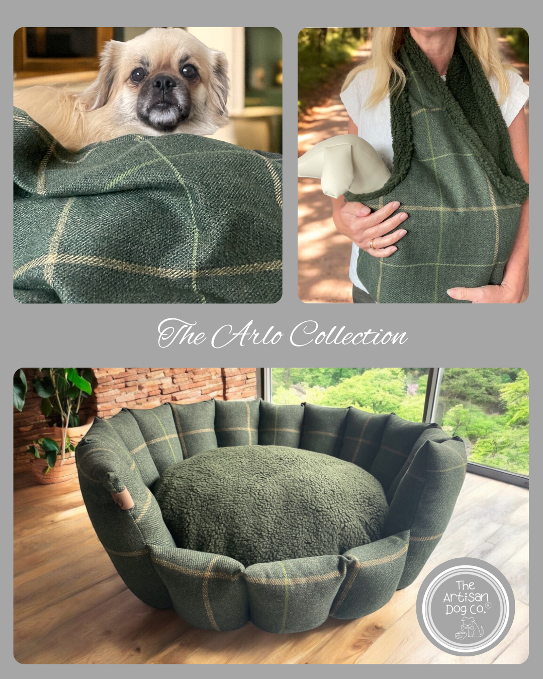 Arlo Forest Green Check Dog Blanket – Luxury Reversible Lambswool Sherpa Throw