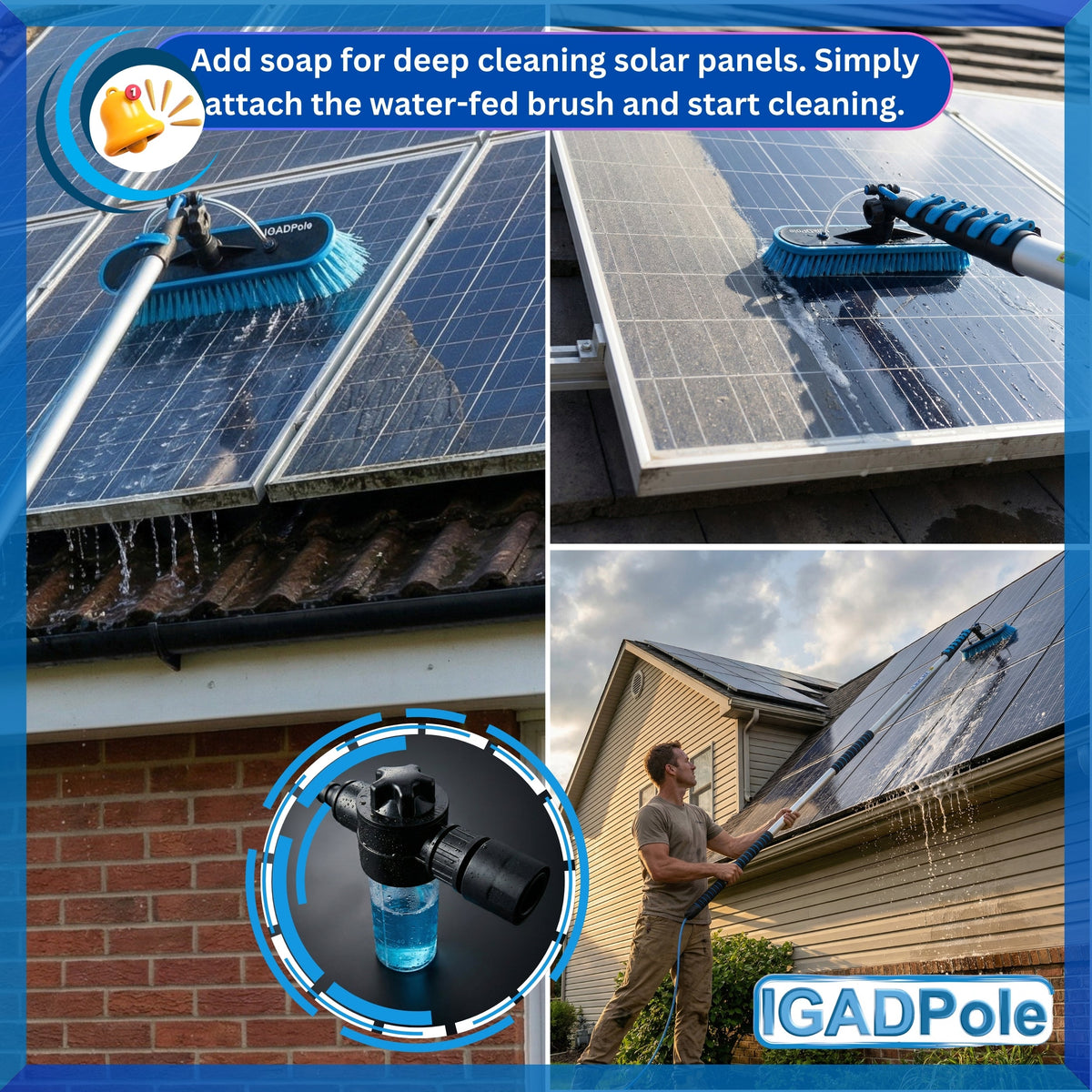IGADPole 9m (30ft) Water-Fed Pole Cleaning Kit – Includes Water-fed Brush, Cobweb & Microfibre Duster, Soap Dispenser & Hose Tap