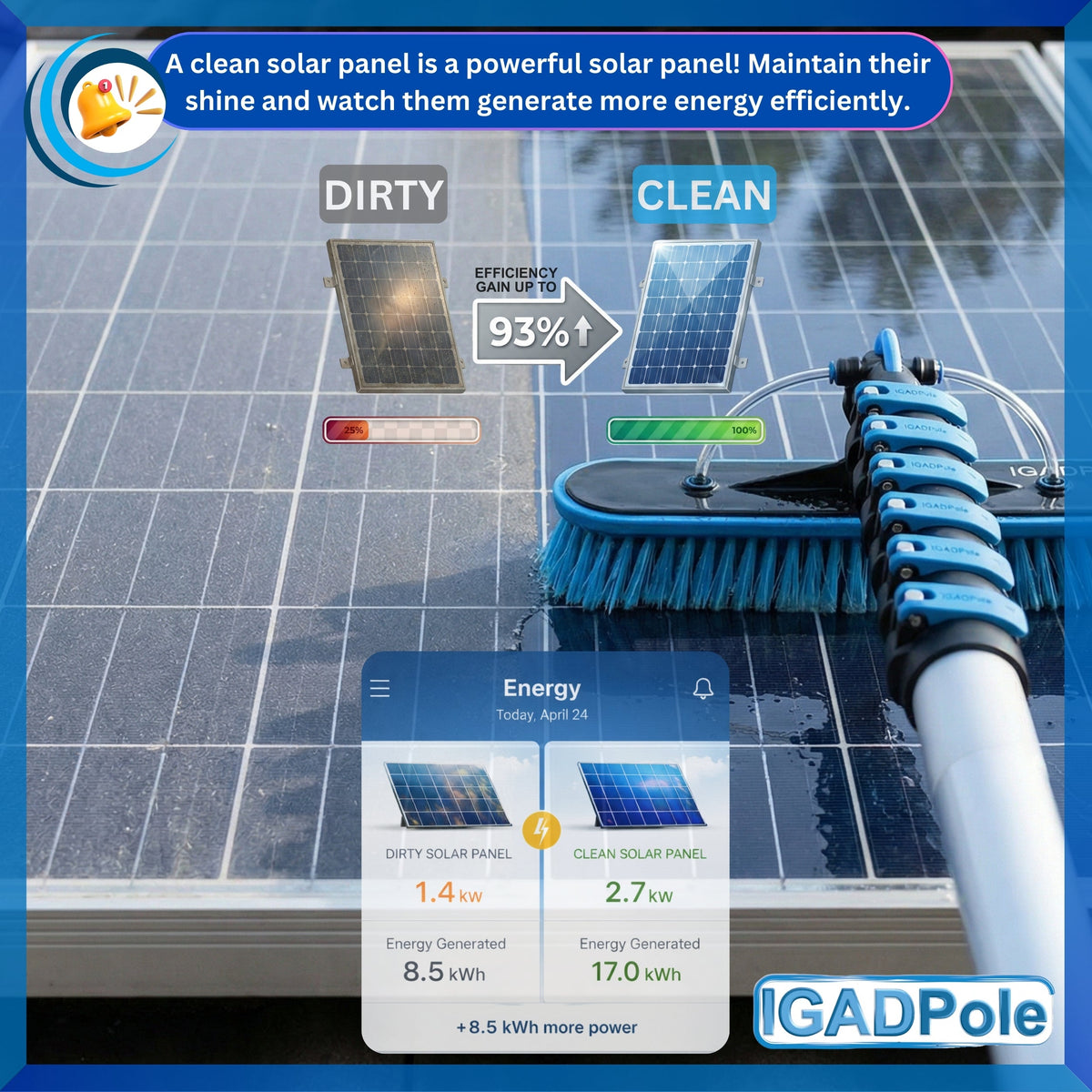 IGADPole 9m (30ft) Water-Fed Pole Cleaning Kit – Includes Water-fed Brush, Cobweb & Microfibre Duster, Soap Dispenser & Hose Tap