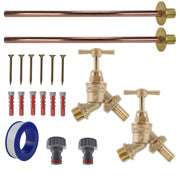 Brass Barbed Bib Tap BASIC Connection Kit x2 Garden Hose Pipe Hose Connector Set