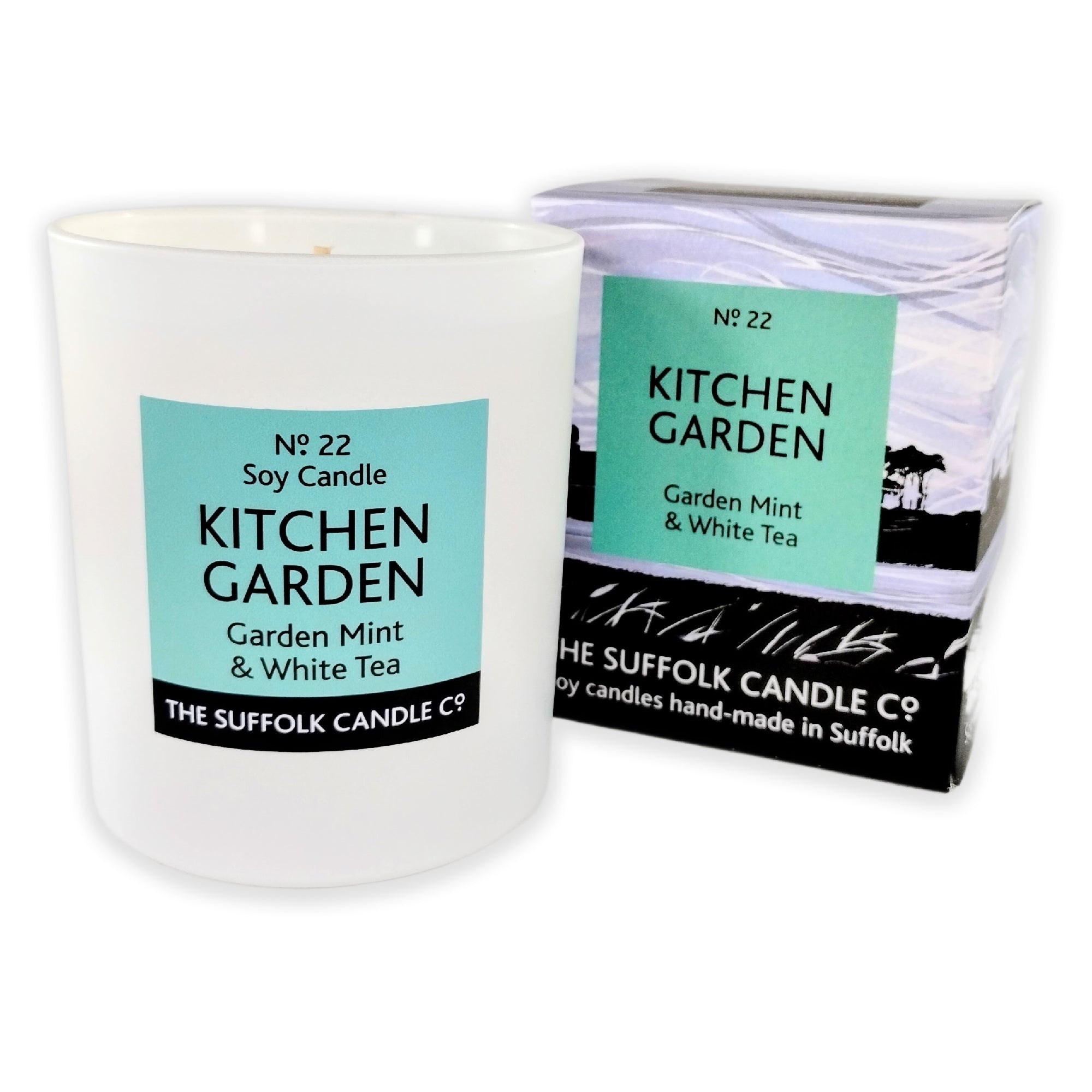 KITCHEN GARDEN - Garden Mint and White Tea - handmade soy candle - 200g - white glass