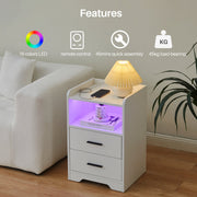 Kody LED Light Bedside Table [Charging Station][Nightstand]