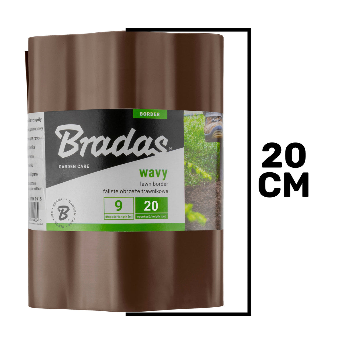 Wavy Plastic Garden Lawn Edging, H=20CM, L=9M, Brown for Home and Garden Use