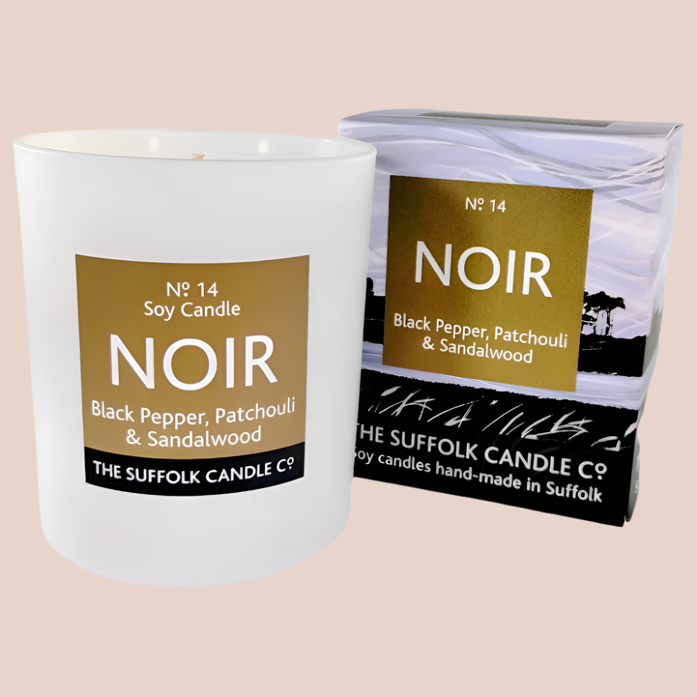 NOIR - Black Pepper, Patchouli and Sandalwood - handmade soy candle - 200g - white glass