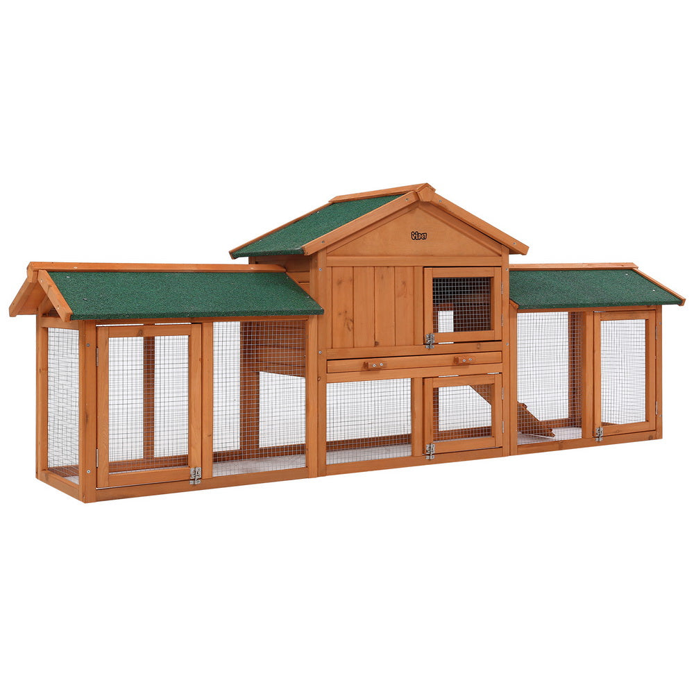 Large Rabbit Hutch with Metal Run – Wooden Chicken Coop & Guinea Pig Cage