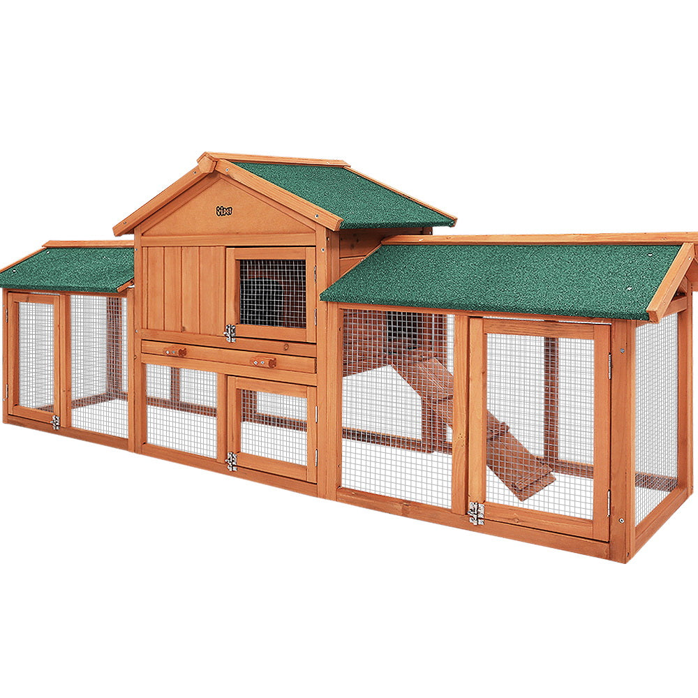 Large Rabbit Hutch with Metal Run – Wooden Chicken Coop & Guinea Pig Cage