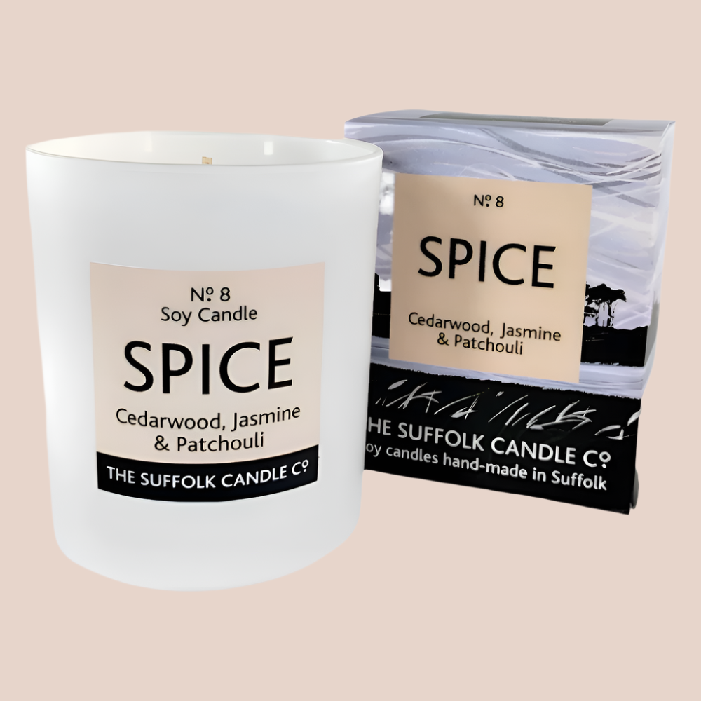 SPICE - Cedarwood, Jasmine and Patchouli - handmade soy candle - 200g - white glass