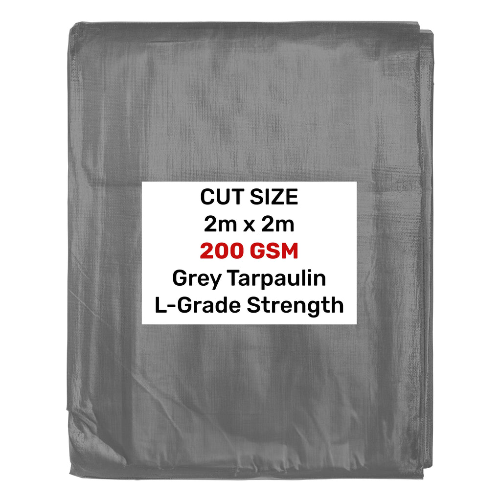 Grey L-Grade Tarpaulin 2m x 2m Waterproof Tarpaulin Cover Outdoor Ground Sheet