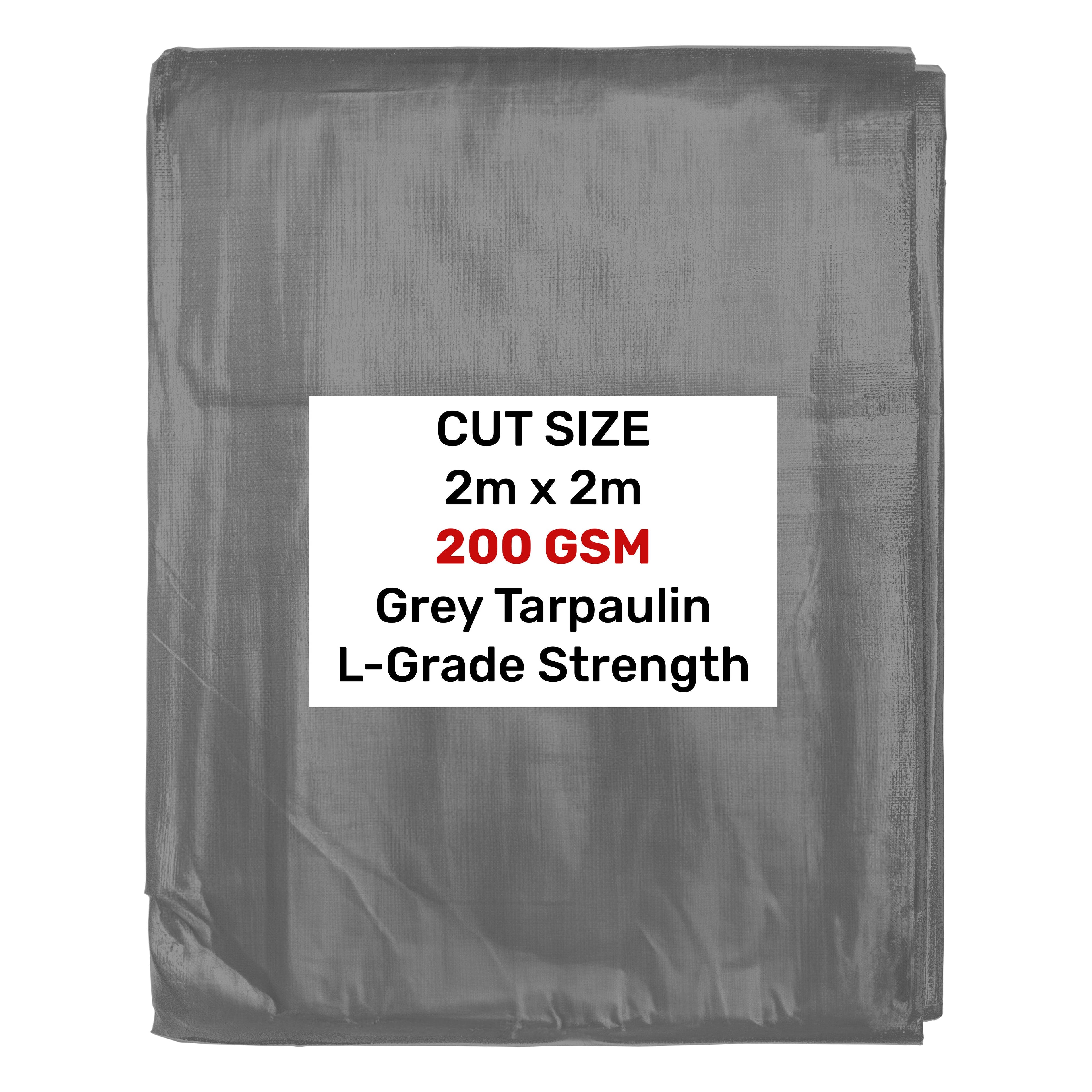 Grey L-Grade Tarpaulin 2m x 2m Waterproof Tarpaulin Cover Outdoor Ground Sheet