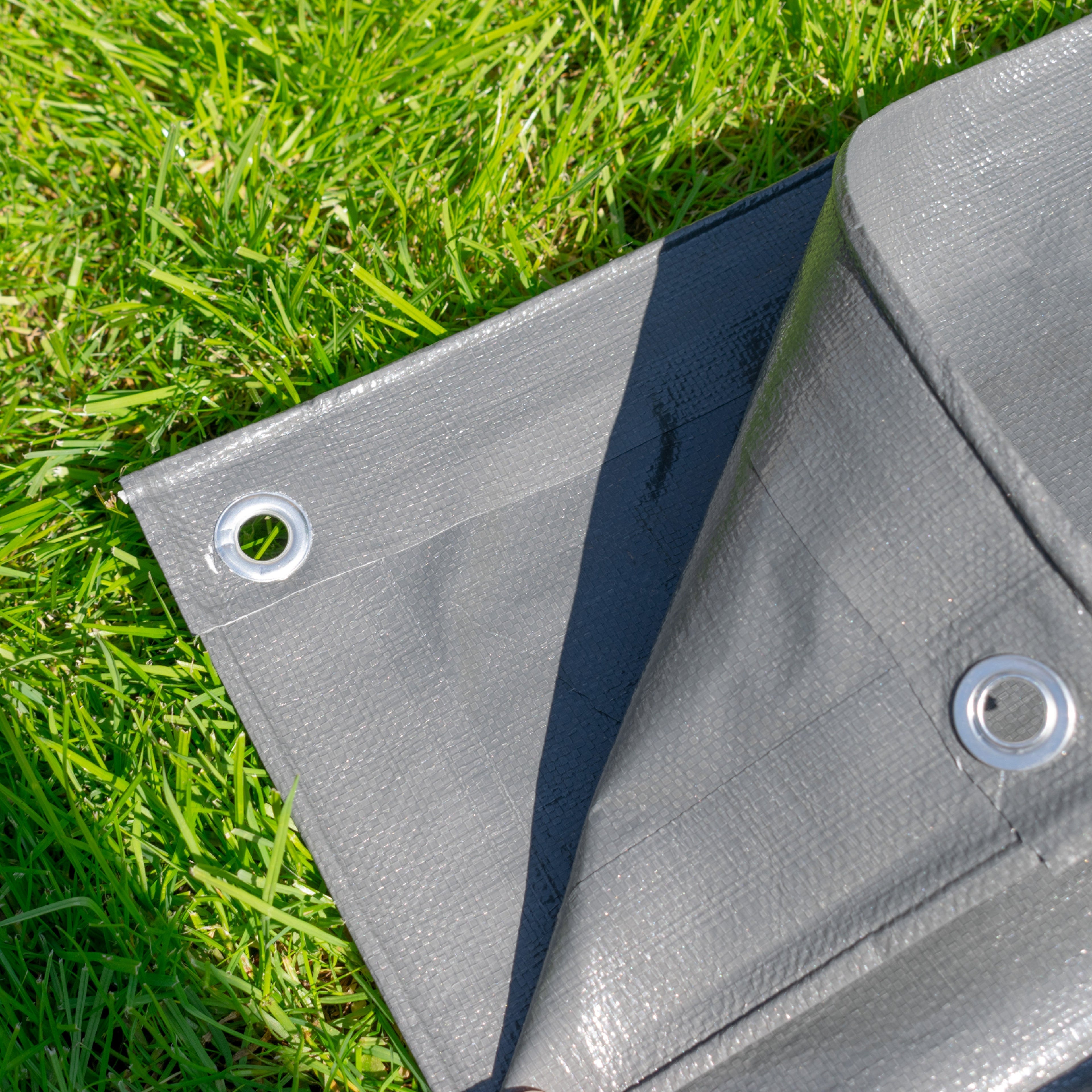 Grey L-Grade Tarpaulin 2m x 2m Waterproof Tarpaulin Cover Outdoor Ground Sheet