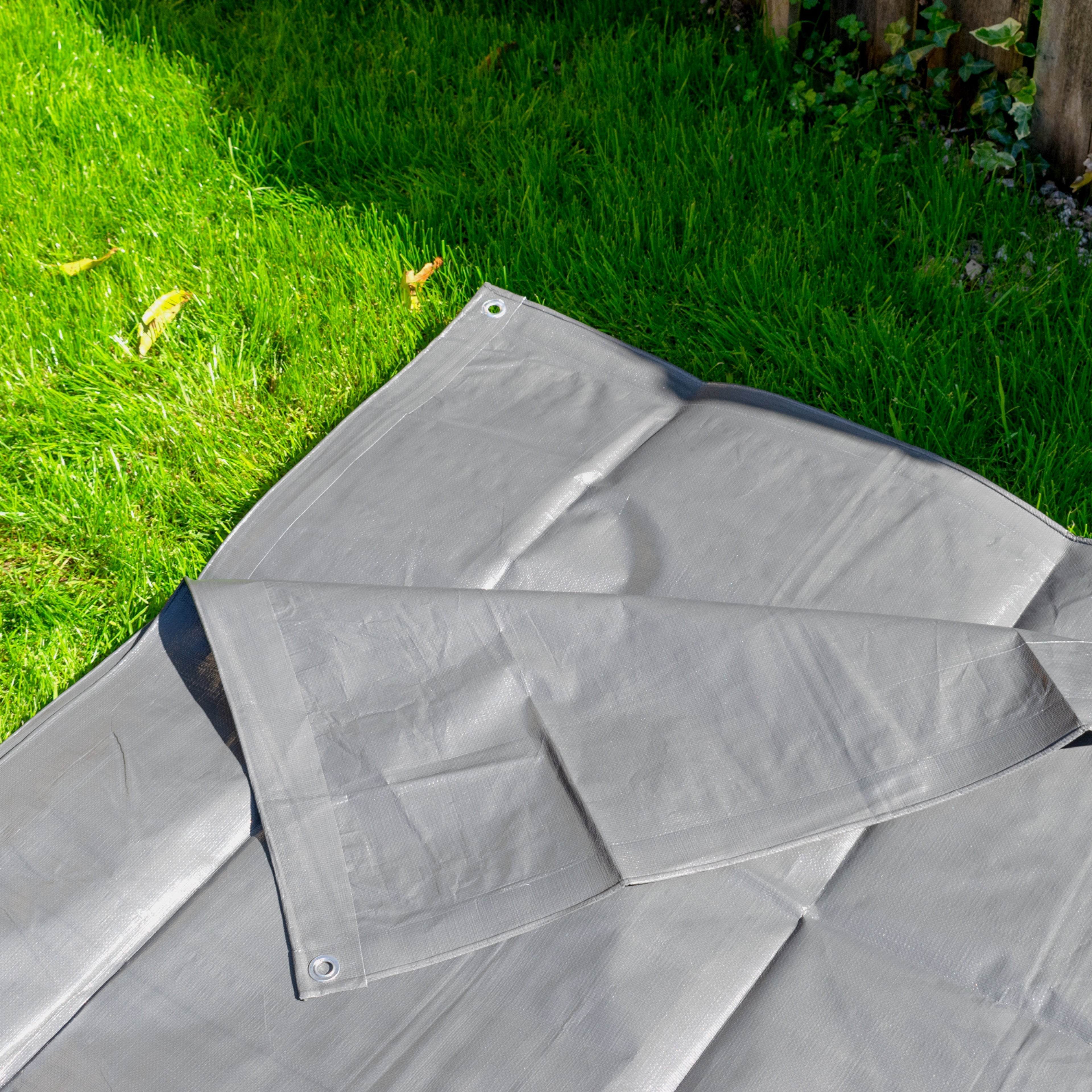 Grey L-Grade Tarpaulin 2m x 2m Waterproof Tarpaulin Cover Outdoor Ground Sheet
