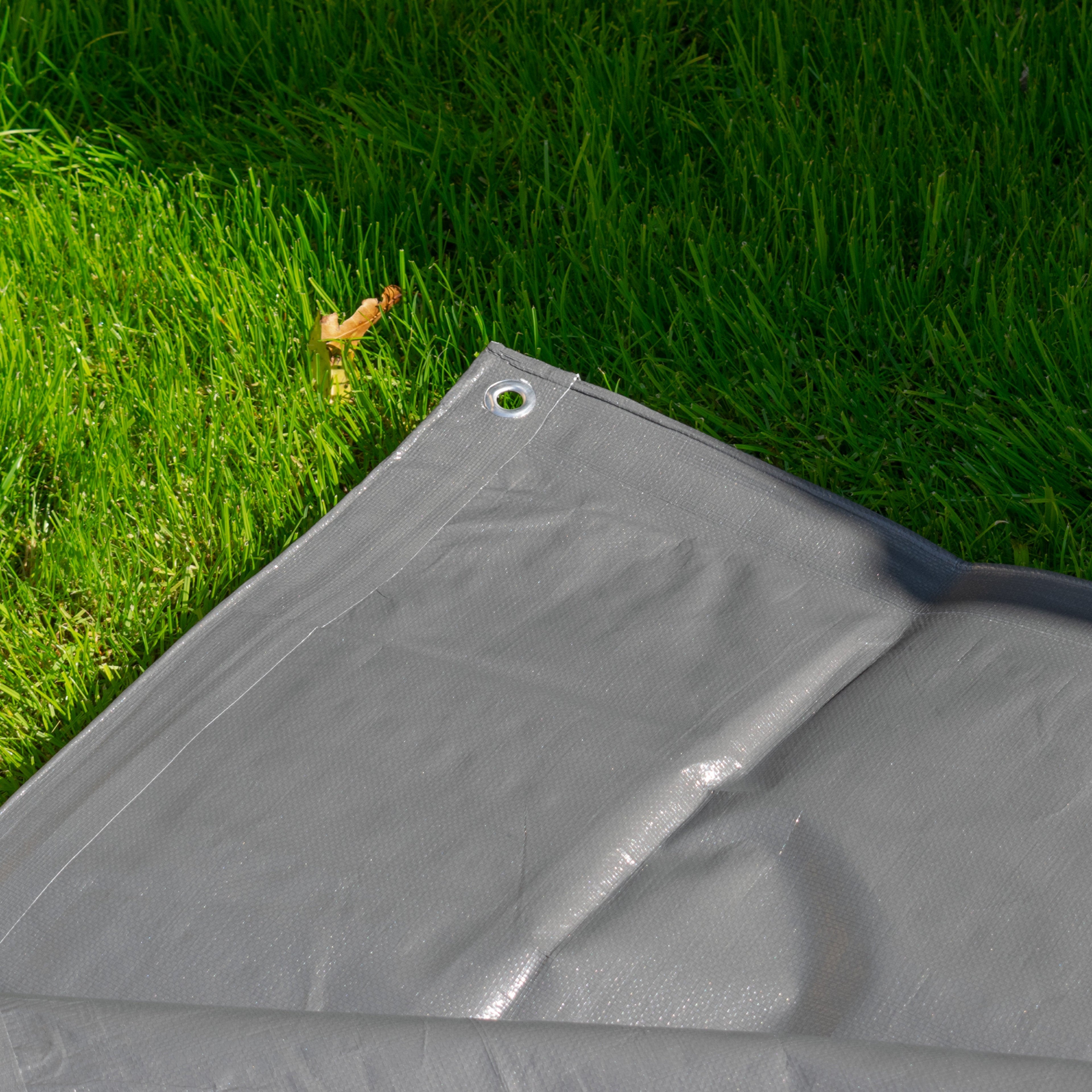 Grey L-Grade Tarpaulin 2m x 2m Waterproof Tarpaulin Cover Outdoor Ground Sheet