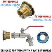 Water Butt Brass Kit 3/4in with Barbed Lever Tap Brass Water Fitting Tap Adapter
