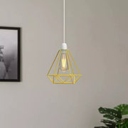 Yellow Diamond Cage Pendant Lamp Shade – Metal Wire Ceiling Light