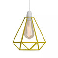 Yellow Diamond Cage Pendant Lamp Shade Metal Wire Ceiling Light Fixture ~1900