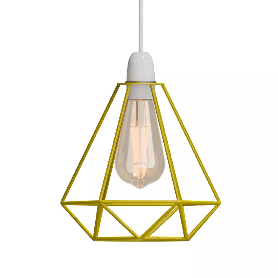 Yellow Diamond Cage Pendant Lamp Shade – Metal Wire Ceiling Light
