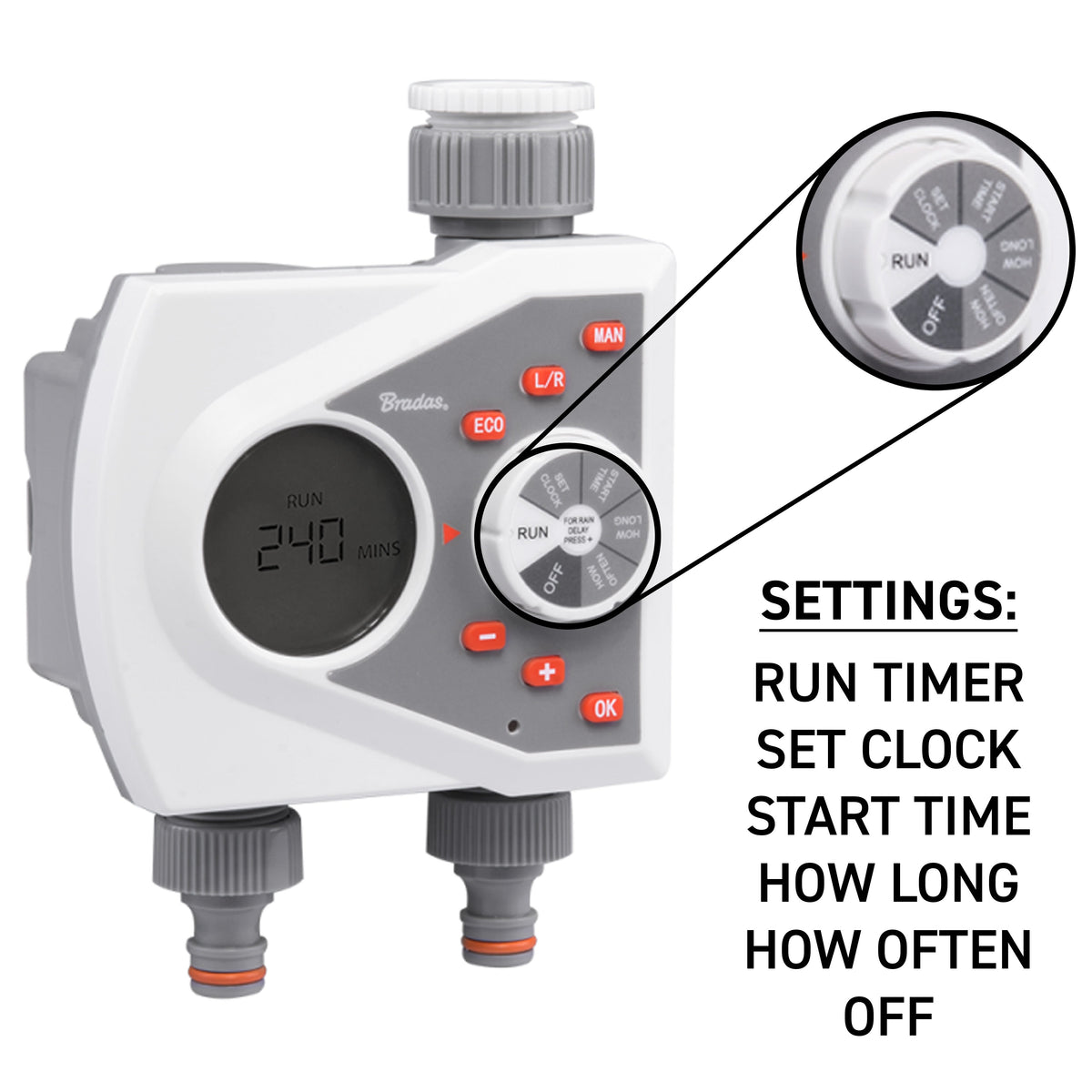 White Line 2-Way Electronic Control Water Timer Garden Hose Pipe Water Connector