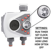 White Line 2-Way Electronic Control Water Timer Garden Hose Pipe Water Connector