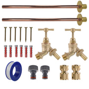 Brass Barbed Bib Tap BASIC Connection Kit x2 Garden Hose Pipe Hose Connector Set