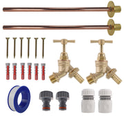 Brass Barbed Bib Tap BASIC Connection Kit x2 Garden Hose Pipe Hose Connector Set